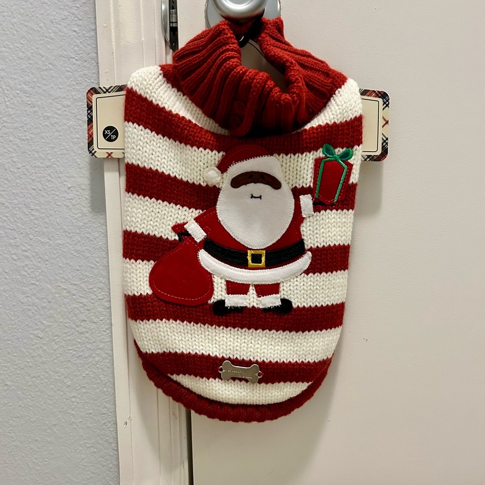 Holiday Red & White Striped Santa Dog Sweater -